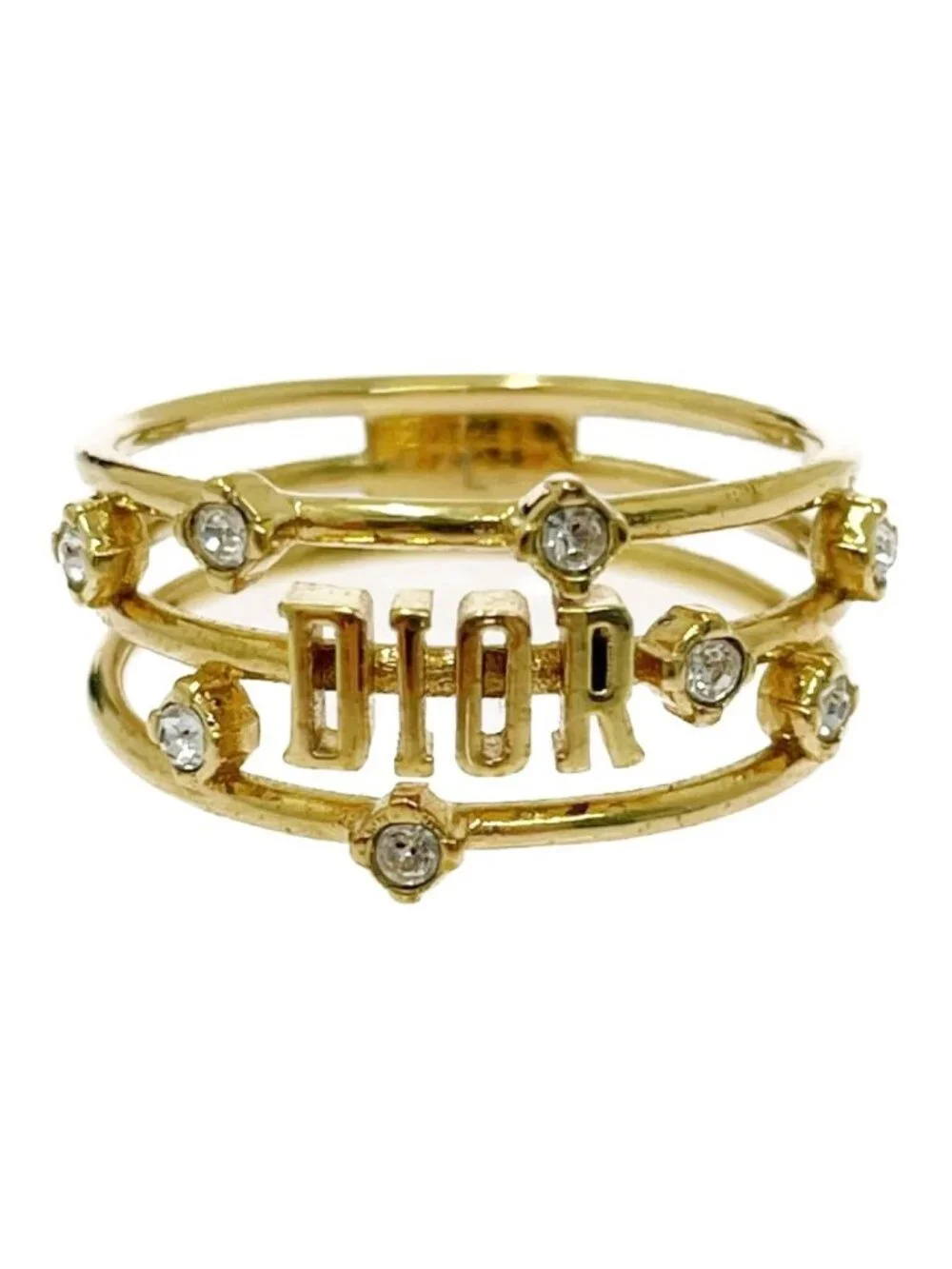 Dior Rhinestone Logo Ring Gold